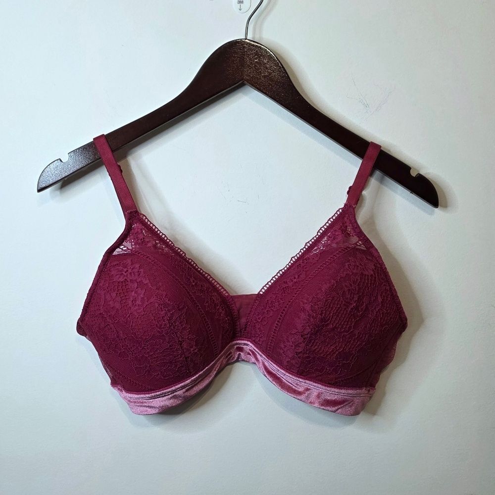 Auden Lightly Lined Bralette Bra Lace Burgundy Size XL